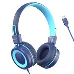 Cowyawn USB C Kids Headphones, Upgrade USB Type C Kids Headphones for School, 94 dB Volume Limiter Wired On-Ear Headset for Kids/Toddlers/Children/Teens/Boys/Girls