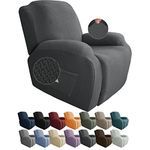 JIVINER Newest Design 4-Piece Recliner Chair Covers Stretch Jacquard Covers for Recliner Chair Recliner Slipcovers for Living Room Soft Recliner Protector with Pocket (Recliner, Dark Gray)