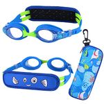 RUIGAO Swim Goggles For Kids 3-6, Toddler Swimming Goggles No Hair Pull, Kids Goggles with Case/Padded Fabric Strap (Blue Fish)