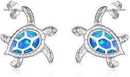 WINNICACA Sea Turtle Tortoise Earrings Sterling Silver Created Blue Opal Ocean Stud Earrings Jewelry Gifts for Women Mom Gift
