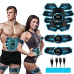 LEMENG ABS Trainer Muscle Stimulator, EMS Muscle Stimulator fitness electric stimulators, Abdominal Muscle Stimulator for Men and Women, ABS Stimulator for/Waist/Leg/Arm, 8 Modes 19 Intensities