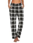 Ekouaer Women Pajama Pants Comfy Pj Bottom with Pockets Stretch Plaid Sleepwear Black and White Plaid Medium