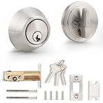 Probrico Round Single Cylinder Deadbolt Security Door Lock with Key Safe Lock Door Knobs Entrance Locker Satin Nickel