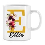 GiftHub Personalised Floral Mug Stylish Initial with Name, Customised Gift for Valentine’s Day, Birthday, Christmas Day for Mom, Dad, Friends, 11oz Ceramic Coffee/Tea Cup (Gold)