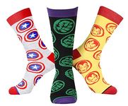 Marvel Avengers Iron Man Captain America Hulk Socks Men's Superhero Logo 3 Pack Mid-Calf Adult Crew Socks, Multicolored, One Size