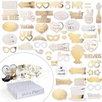 Soul Shift 60PCs Fully Assembled Wedding Photo Booth Props - Prop Stand - Gold Signs - Elegant Wedding & Reception Party Supplies- Funny Wedding Props -Gold Foil Print – Bridal PhotoBooth