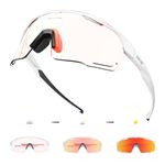 KAPVOE Photochromic Cycling Glasses Sports Sunglasses Clear UV400 Protection Women Men Bike Goggles Running MTB Bicycle Fishing Riding Golf Driving Hiking Glass Cycle Red White