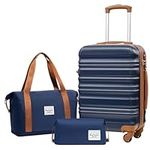 LONG VACATION Luggage Sets 20 in Carry on Suitcase ABS Hardshell Luggage 3 Piece Set with TSA Lock Spinner Wheels(Navy, 20INCH)