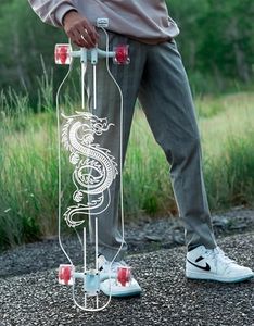 Ghost Long Board, 40 inchGhost Platypus Clear Longboard with Dragon Design