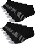 JAMES FIALLO Men's 12-Pairs Performance Low Cut Athletic Plain Black with Central Gray Stripes and White Toes Sport Socks, MS15-T1