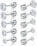 Titanium Screw Back Pack of Earrings Cubic Zirconia Studs for Women Men 20G Helix Piercing Post Surgical Stainless Steel Hypoallergenic for Sensitive Ears Simulated Diamond