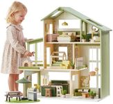 Tiny Land Wooden Doll House, Modern Family Dollhouse with Realistic Design