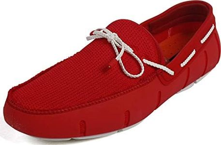 SWIMS Men's Braided Lace Loafers, Machine-Washable Shoes, Red Alert/White, 8