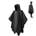 Waterproof Poncho Adult, Reusable Rain Poncho Lightweight Waterproof Raincoat Emergency with Hood for Outdoor Hiking Camping Cycling Traveling (Black)