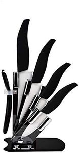 B-black® Ceppo COLTELLI in Pura Ceramica Alta QUALITA' 6 Pezzi (Nero)