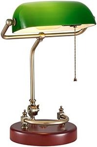 NUSRAN Green Glass Bankers Desk Lamp with Solid Birch Wood Base, Antique Vintage Desk Lamp for Home Office Desk Lamp Piano Lamp Light, Retro Library Lamp Desk Light Table Lamp with Pull Chain