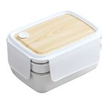 DREAM DOODLE Lunch Box for Kids Double Layer Insulated Lunch Box Stainless Steel Handy Lunch Box with Wooden Style lid Tiffin Box for Boys, Girls, School & Office Men (1400ml)