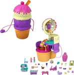 Polly Pocket 2-in-1 Travel Toy Playset, Spin 'N Surprise Ice Cream Cone with Micro Polly & Lila Dolls & 25 Accessories