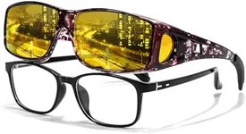 LVIOE Wrap Around Night-Vision Glasses, Fit Over Prescription Glasses with Polarized Yellow Lens Night-Driving Glasses