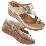 Sandals Women Wedge Shoes: Comfortable Womens Orthopedic Sandal Dressy Summer Flip Flops Fashion Walking Wedges with Adjustable