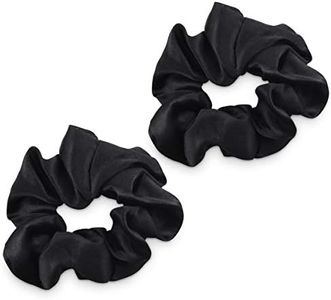 Navaris 2 Pack Large Scrunchies for Hair - 100% Pure Silk Elastic Band Scrunchie Ponytail Holder Set for Women, Girls with All Hair Types - Black