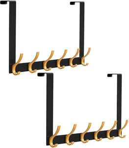 Peasulin 2 Pack 11" Over The Door Hooks for Hanging, Heavy Duty Door Towel Rack with Custom Gold Hooks, Anti-Scratch 4 Pads, 12 Dual-Layer Hooks for Bathroom Bedroom Kitchen, Black Gold