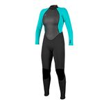 O'Neill Wetsuits Women's Reactor Back Zip Full Wetsuit,Black/Light Aqua, 12 UK (Manufacturer size:40)