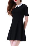 Aphratti Women's Short Sleeve Casual Peter Pan Collar Cute Fit and Flare Dress Black Medium