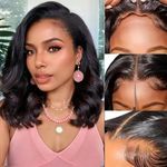 Wear and Go Glueless Wigs Human Hair Pre Plucked Pre Cut Body Wave Bob Wig Human Hair 4x4 Lace Front Wigs for Black Women Brazilian Virgin Human Hair Bob Wigs Glueless (16 Inch)