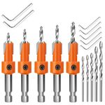 Lytool Countersink Drill Bit Set,5Pcs Counter Sink Drill Bit for Wood,1/4" Hex Shank Tapered Drill Bits for Woodworking and Carpentry,Quick Change and Allen Wrench for Woodworking,Pilot Screw Hole Set