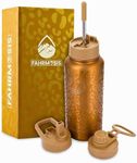 FAHRMOSIS 32 OZ Water Bottle with Straw | Insulated Water Bottle Water Jug Includes 3 Lids Water Bottles | Stainless Steel Water Bottle for Men & Women - Gold Leopard