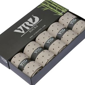VRD Bamboo Rayon Mens Dress Socks, Dotted Design Mid Calf Crew Length Socks for Men Shoe Size 8-13 (Beige Khaki, 5-Pairs)