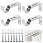 4 PCS Curtain Pole Brackets Curtain Rail Brackets Curtain Brackets for Poles Heavy Duty Curtain Brackets with Screw Curtain Bar Brackets for Home Bedroom Office Curtain Wall Pole