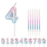 Pink Blue 4 Candle 4th Birthday Candles for Cake, Cute Number Candle 4 Happy Birthday Candles 4th Birthday Cake Candles Cake Topper for Girls Birthday Wedding Anniversary Cake Decorations