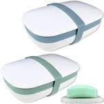 Kiasona 2Pack Travel Soap Holders, Soap Bar Box Dish Container Case, with Sponge Saver& Band, for Gym, Travel (Blue & Green)