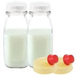 Kitchentoolz 12 Oz Square Glass Milk Jugs with Caps - Perfect Milk Container for Refrigerator - 12 Ounce Glass Milk Bottle with Tamper Proof Lid and Pour Spout - Pack of 2