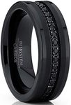 Metal Masters Co. Tungsten Carbide Black Wedding Band Eternity Ring, Cubic Zirconia Inlay Comfort Fit 12.5