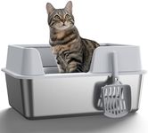 Stainless Steel Cat Litter Box with Lid, NAUGHTYTRIBE Covered Litter Box for Cats Metal Litter Pan Tray with High Wall Sides Enclosure, Anti-Leakage, Include Litter Scoop, Size:49.5×34.5×24.1cm