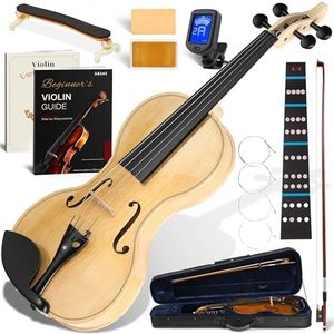 AKLOT Hourglass 4/4 Violin Set: Ergonomic Body, Solid Spruce Top Fiddle, Maple Back, Acoustic Beginner Violin with Hard Case, Lesson Book, Bow, Shoulder Rest, Tuner, Fretboard Stickers, Natural Glossy