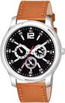 PAPIO Black Dial Brown Color Leather Band Analog Watch for Boys and Men (MN-141 Black)