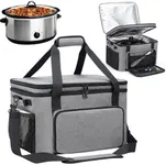 Wigojoy Slow Cooker Carrying Bag, Double Layer Insulated Design Slow Cooker Carrier with Removable Hard Liner and Pot Lid Fastener for 6-8 Quart Crock Pot, Gray