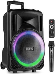 Fenton FT12LED MK2 12-inch Portable PA System with Wireless Mic, Battery Powered Bluetooth Speaker, LED Party Lights, MP3 Player, AUX Input, 700W