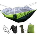 HACER Portable Outdoor Camping Hammock with Mosquito Net & Carabiner Nylon Windproof Hanging Swing for Hiking Backpacking - Dark Green & Light Green