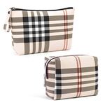 2 Pcs Small Makeup Bag for Purse,MAANGE Travel Makeup Pouch PU Leather Portable Versatile Zipper Pouch Cosmetic Bags for Women(Khaki)