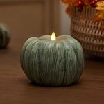 Luminara Pumpkin Figural Flameless Flickering Moving Flame LED Candle (5.25" x 4.5"), Smooth Real Unscented Wax, Time Function (Iceberg Green)