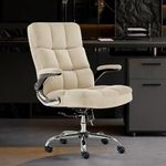 Lakdi Premium Velvet High Back Office Chair - Adjustable Tilt, Flip-Up Arms, Ergonomic Design, Thick Padding, Light Beige Executive Chair