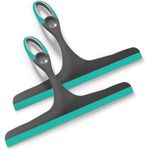 Essentiality 2-Pack Multipurpose Window Squeegee - Turquoise/Grey Durable Shower Squeegees For Mirrors & Tiles - Window Cleaner For Cars, Bathroom & Kitchen