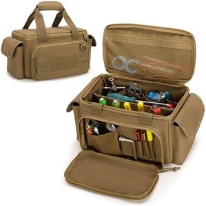 Rexmica Small Tool Bag with Anti-friction and Thick Padded Bottom, Tool Storage Organizer for Men, Tactical Bag, Range Bag, Multi-functional Work Bag for Repairman, Electrician, Carpenters, Khaki