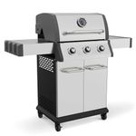 Dellonda 3 Burner Deluxe Gas BBQ Grill, Piezo Ignition, Stainless Steel, Wheels - DG16