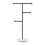 Navaris Metal Jewellery Tree Stand - 3 Tier Organiser with Marble Base - Hanger Display Holder to Store Necklaces, Bracelets, Rings, Accessories